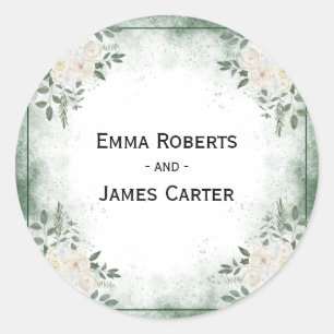 Pegatina redonda de follaje rústico folk