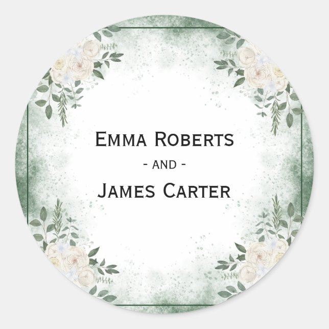 Pegatina redonda de follaje rústico folk (Anverso)