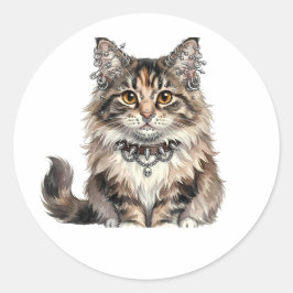 Pegatina redonda de gato punk Maine Coon