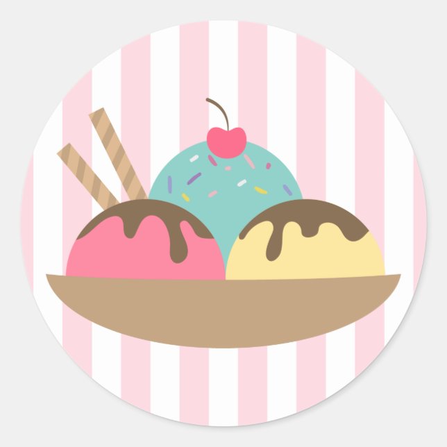 Pegatina redonda de helado con rayas (Anverso)