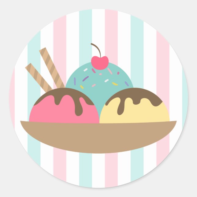 Pegatina redonda de helado con topping rayado (2) (Anverso)