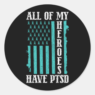 Pegatina Redonda De héroes tienen PTSD Conciencia de salud mental