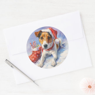 Pegatina redonda de Jack Russell de Navidad