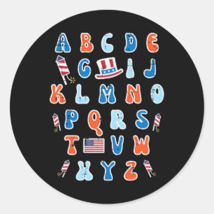 Pegatina Redonda De Julio Abc Alphabet Profesora Patriótica De Pree