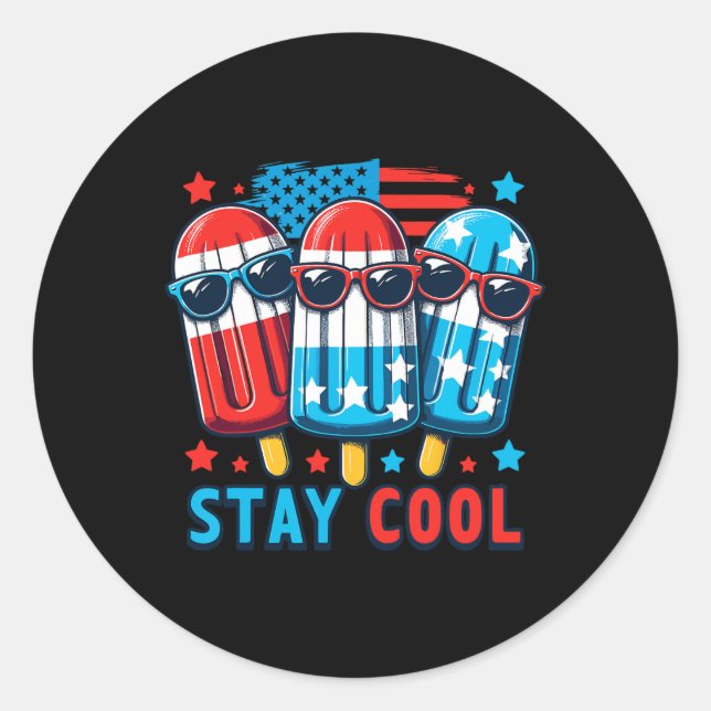 Pegatina Redonda De Julio Bandera Patriótica Estadounidense Hielo P (Anverso)