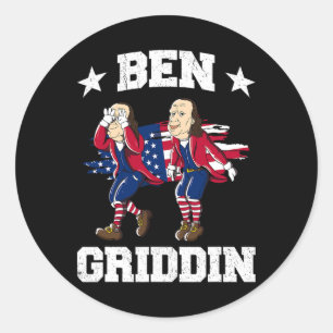 Pegatina Redonda De Julio Benjamin Franklin Griddy Ben Griddin 1