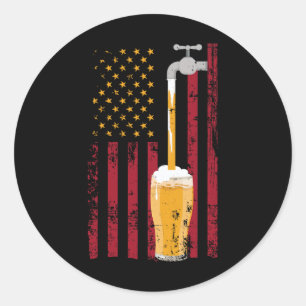 Pegatina Redonda De Julio Cerveza Bandera Americana