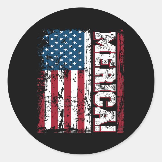 Pegatina Redonda De Julio Día De La Independencia Bandera Estadouni (Anverso)