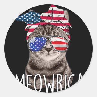 Pegatina Redonda De Julio Día De La Independencia Meowrica