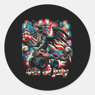 Pegatina Redonda De Julio Dragon Monster Truck Bald Eagle American 