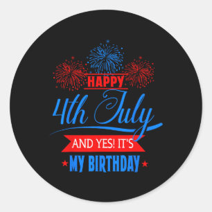 Pegatina Redonda De Julio Fuegos Artificiales Cumpleaños Estadounid
