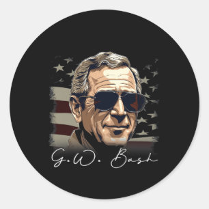 Pegatina Redonda De Julio, George W. Bush Presidente Retrato Patrio