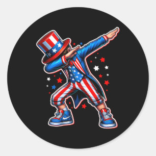 Pegatina Redonda De Julio Guay Dabbing Boy Bandera Americana Patrió