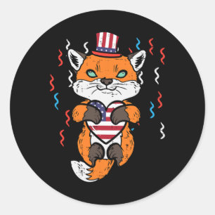 Pegatina Redonda De Julio La Bandera Americana Fox Corazón Niños Pa