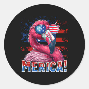 Pegatina Redonda De Julio Merica Flamingo Bandera Americana Niños H