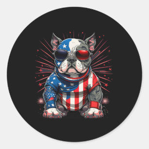 Pegatina Redonda De Julio Patriótico Estadounidense Bully Perro Ban