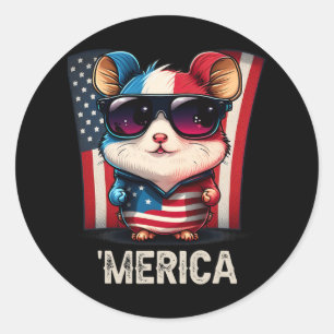 Pegatina Redonda De Julio Patriótico Hamster Merica