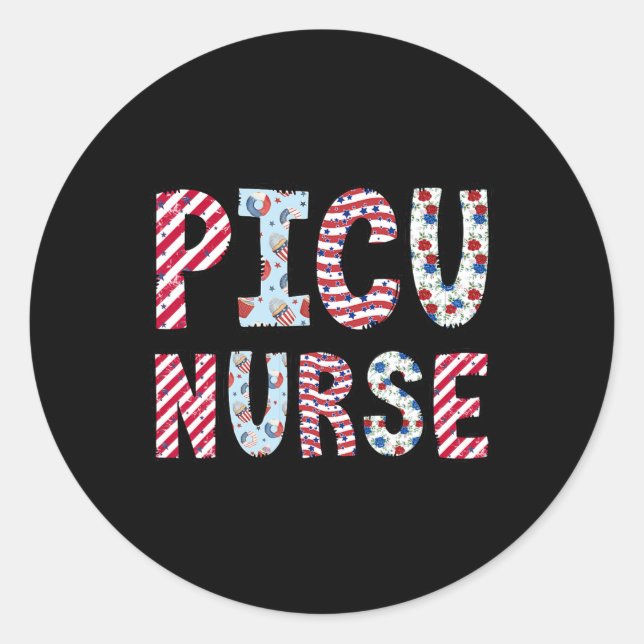 Pegatina Redonda De Julio Picu Enfermera Día de la Independencia Ba (Anverso)