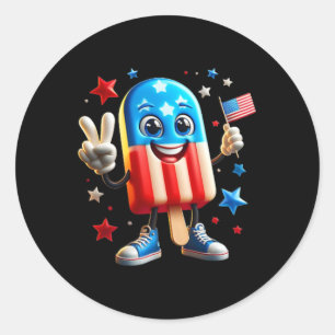 Pegatina Redonda De Julio Popsicle Bandera Estadounidense Frente Pa