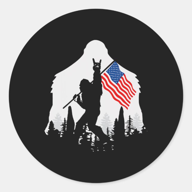 Pegatina Redonda De Julio Shirt Bigfoot Sasquatch Bandera Estadouni (Anverso)