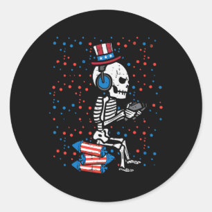 Pegatina Redonda De Julio Skeleton Gamer Funny America Niños Hombre