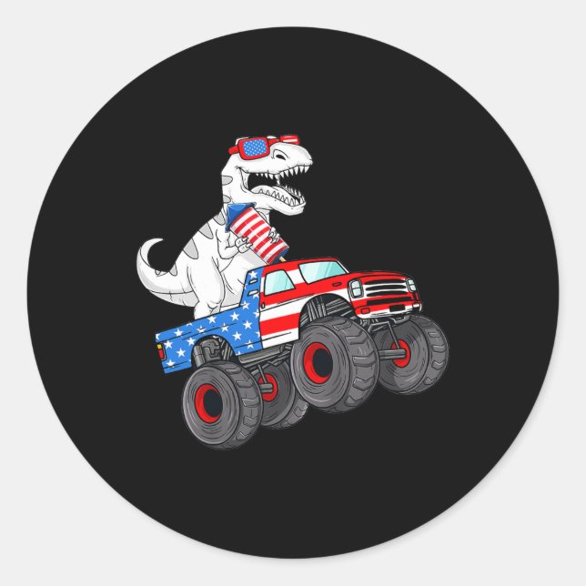 Pegatina Redonda De Julio T Rex Dino Trex Dinosaurio Monster Truck  (Anverso)