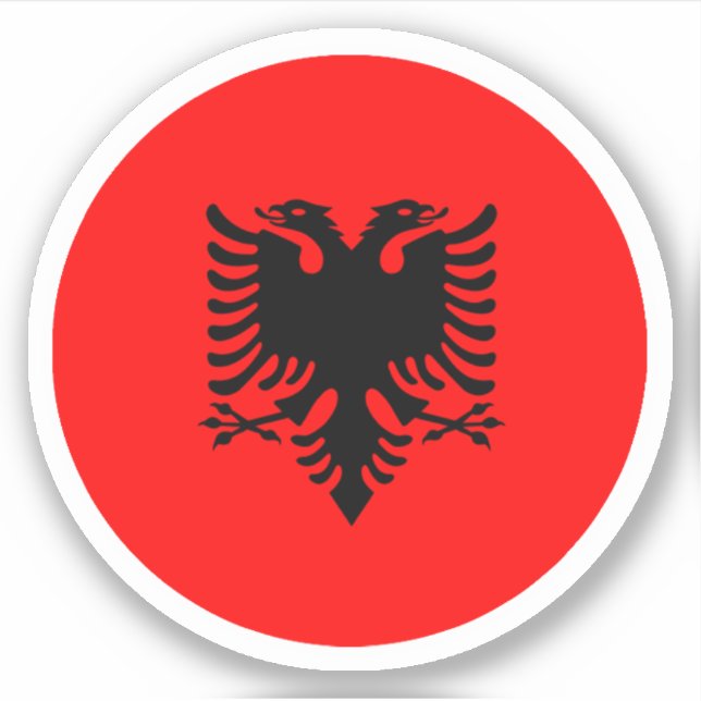 Pegatina redonda de la bandera de Albania (Anverso)