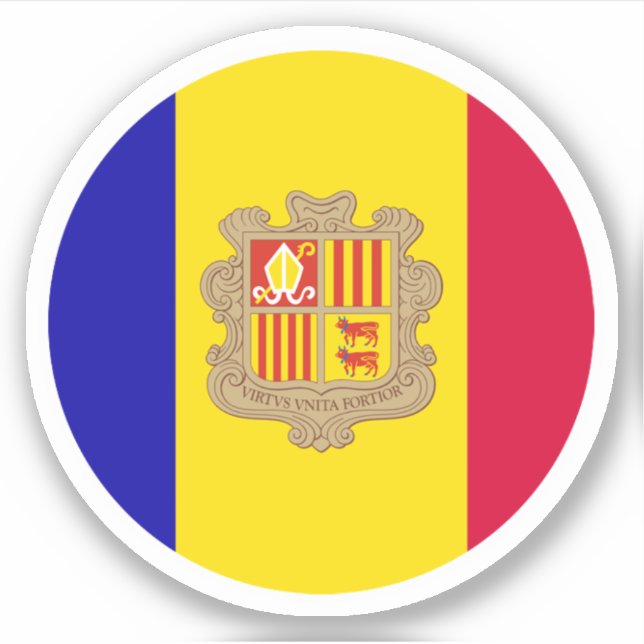 Pegatina redonda de la bandera de Andorra (Anverso)
