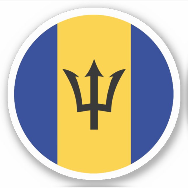 Pegatina redonda de la bandera de Barbados (Anverso)