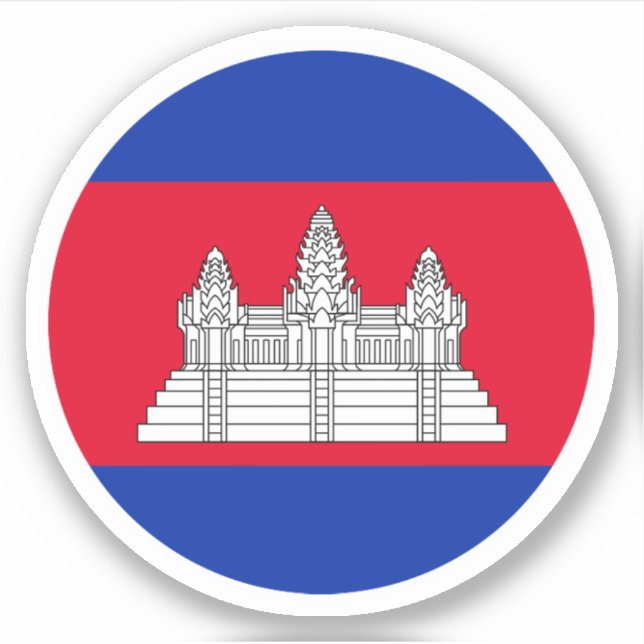 Pegatina redonda de la bandera de Camboya (Anverso)