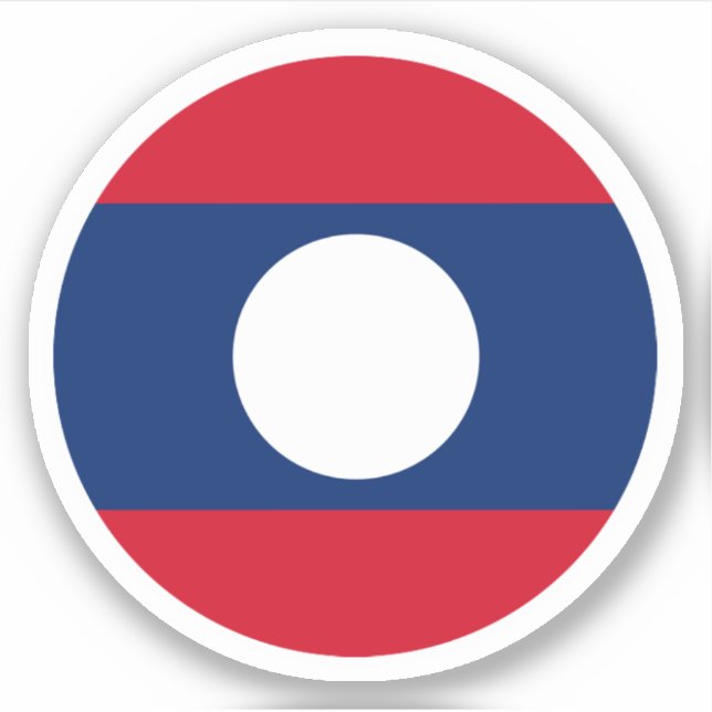 Pegatina redonda de la bandera de Laos (Anverso)