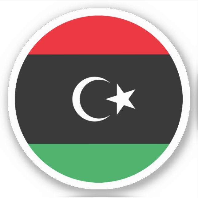 Pegatina redonda de la bandera de Libia (Anverso)