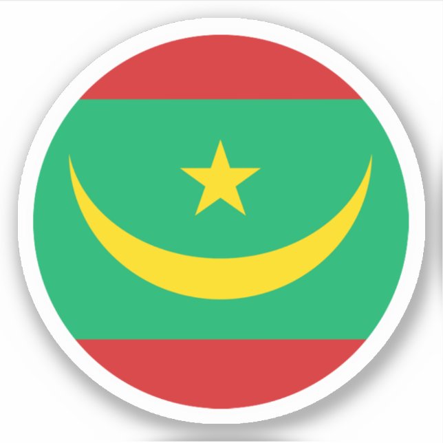Pegatina redonda de la bandera de Mauritania (Anverso)
