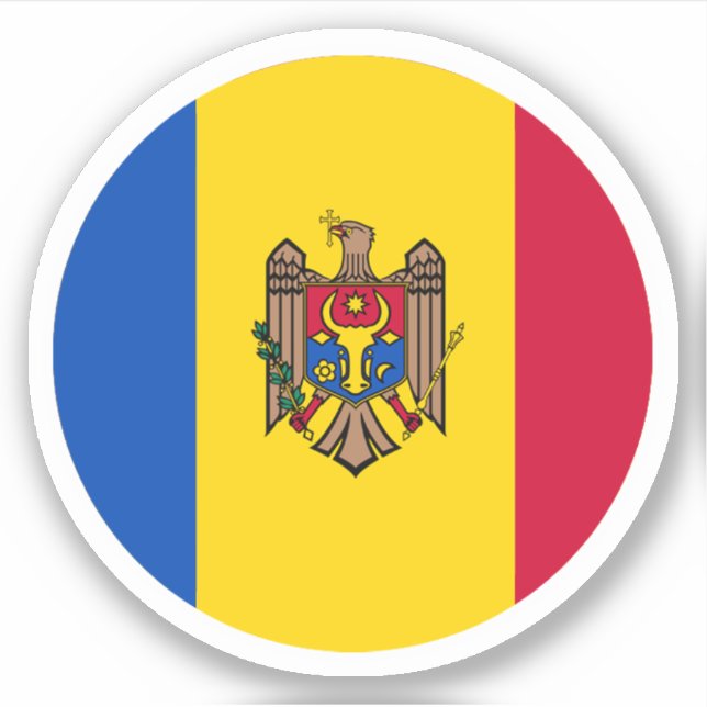 Pegatina redonda de la bandera de Moldavia (Anverso)