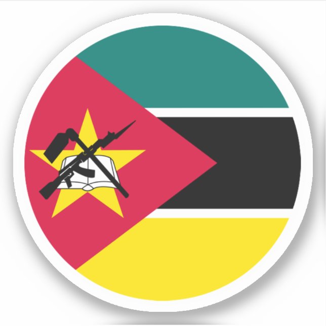 Pegatina redonda de la bandera de Mozambique (Anverso)