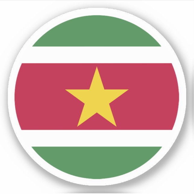 Pegatina redonda de la bandera de Surinam (Anverso)