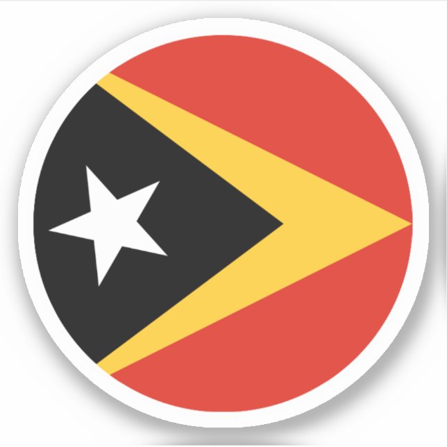 Pegatina redonda de la bandera de Timor Oriental (Anverso)