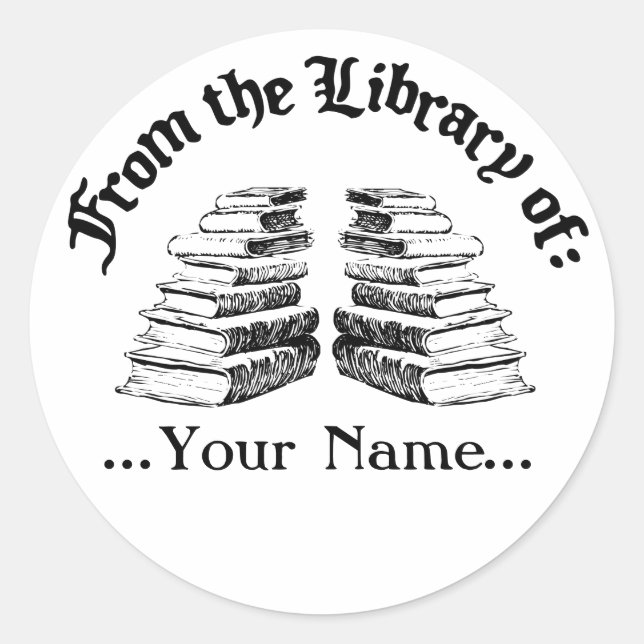 Pegatina Redonda De la biblioteca de la placa de Personalizados de  (Anverso)