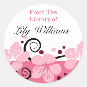 Pegatina Redonda De La Biblioteca De Librerías - Rosa