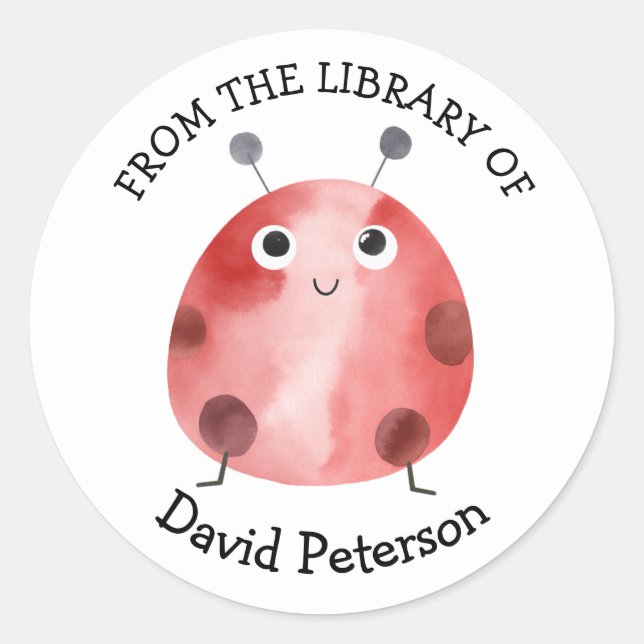 Pegatina Redonda De la biblioteca de: Watercolor Ladybug (Anverso)