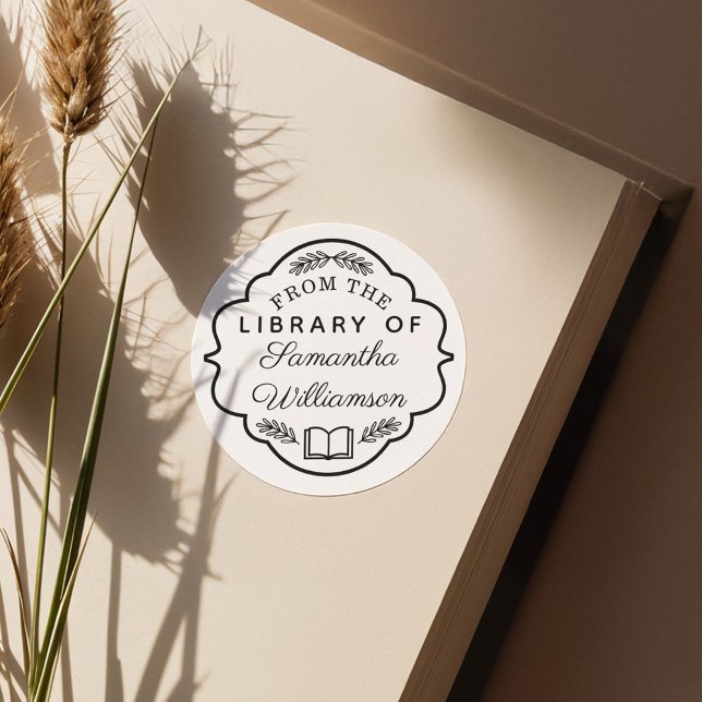 Pegatina Redonda De la biblioteca del libro personalizado de nombre (From The Library of Custom Name Personalized Book Classic Round Sticker)