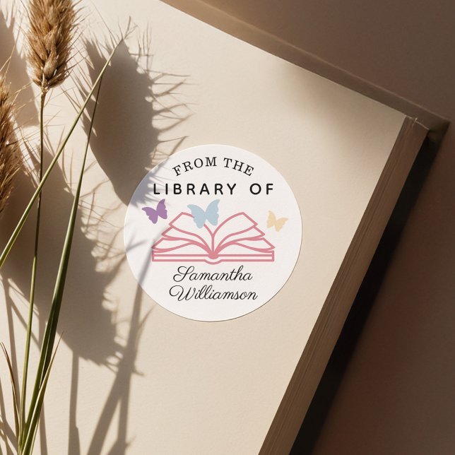 Pegatina Redonda De la biblioteca del libro personalizado de nombre (From The Library of Custom Name Personalized Book Classic Round Sticker)
