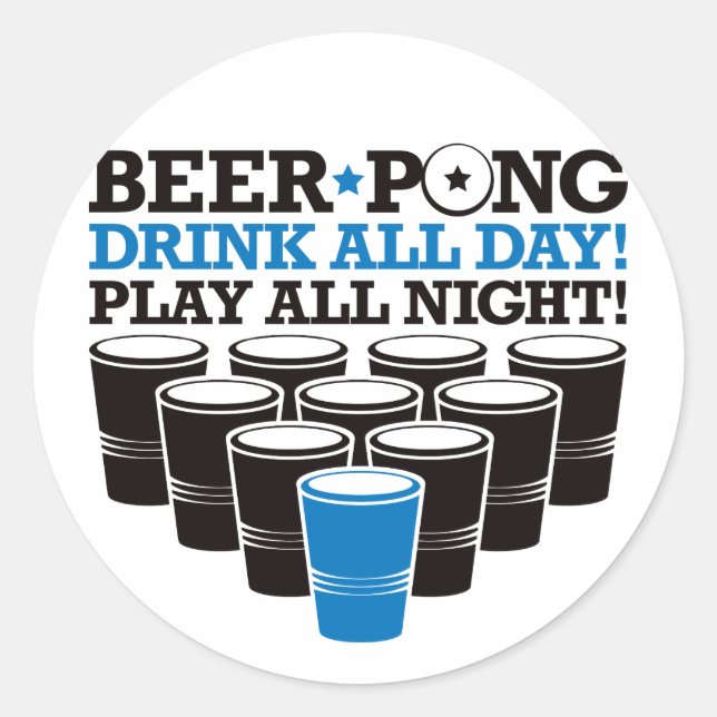 Pegatina Redonda De la cerveza de Pong de la bebida juego todo el (Anverso)