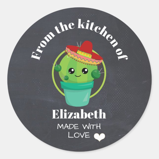 Pegatina Redonda De la cocina de cactus en un Sombrero (Anverso)