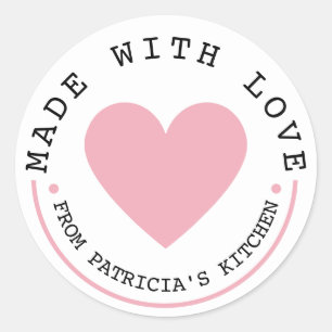 Pegatina Redonda De La Cocina De - Corazón Rosa Hecho Con Amor