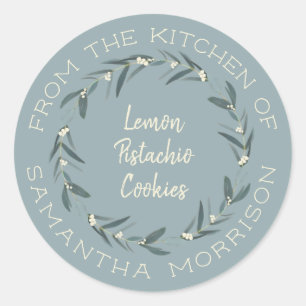 Pegatina Redonda De La Cocina De Eucalyptus Wreath Dusty Blue