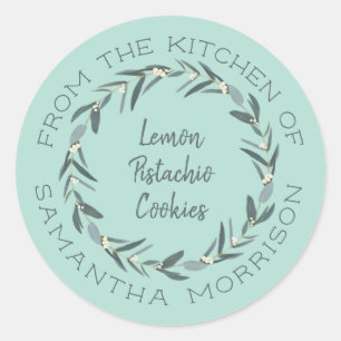 Pegatina Redonda De La Cocina De   Eucalyptus Wreath Mint Green