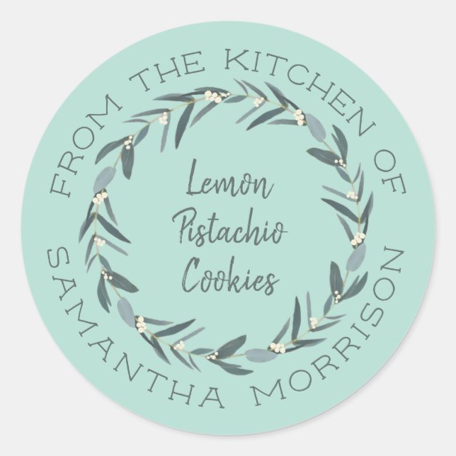 Pegatina Redonda De La Cocina De | Eucalyptus Wreath Mint Green (Anverso)