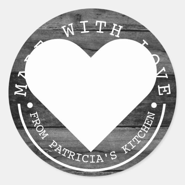 Pegatina Redonda De La Cocina De - Hecho Con Amor Madera Negra (Anverso)