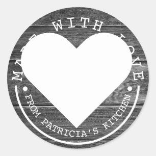 Pegatina Redonda De La Cocina De - Hecho Con Amor Madera Negra